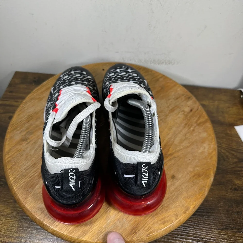 Nike Air Max 270 Black White Red Geometric Sneakers AR0021-001 Womens 8.5 7Y